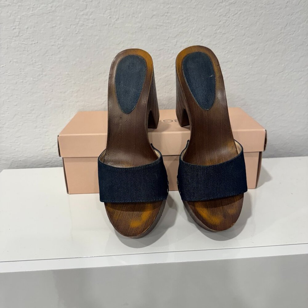 Jessica Simpson platform/heel Denim slide in size 8